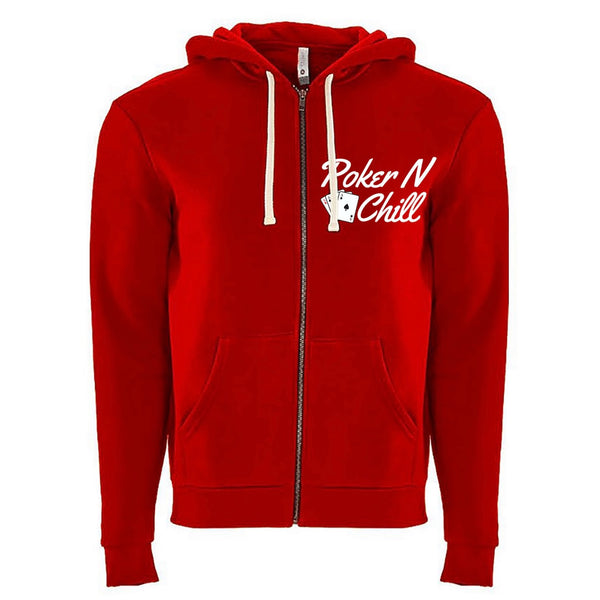 <transcy>PokerNChill紅色拉鍊連帽衫</transcy>