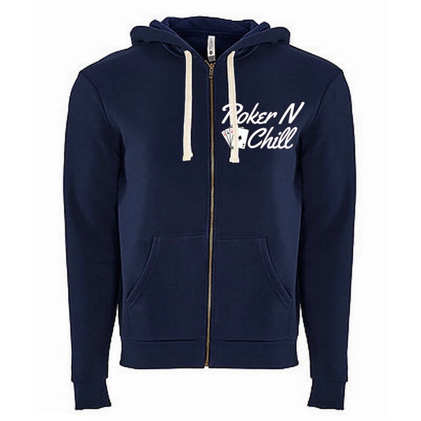 <transcy>PokerNChill sudadera con capucha azul marino con cremallera</transcy>