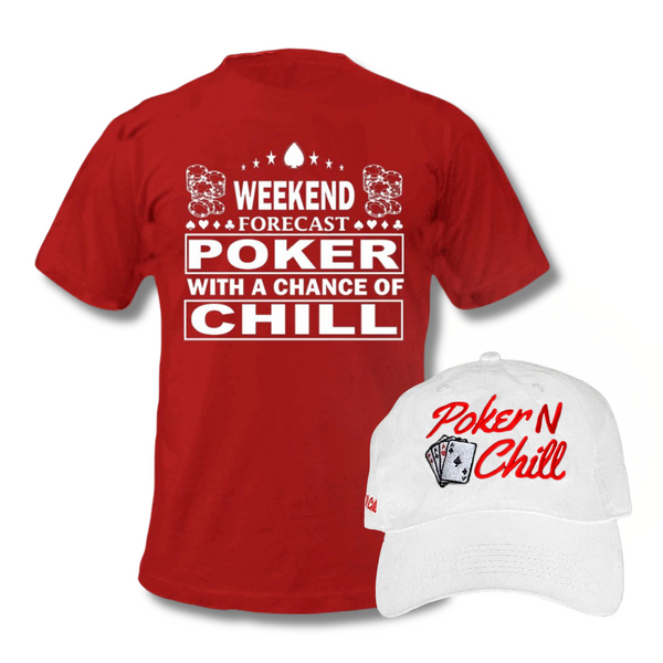 Weekend Forecast Shirt in Red & Logo Cap in White Bundle