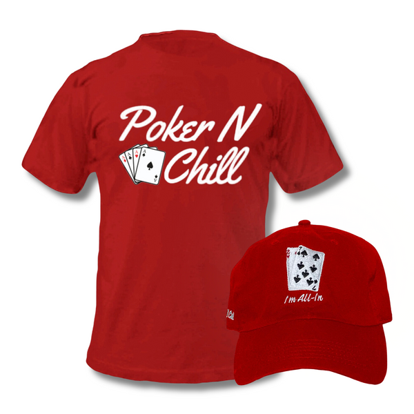 PokerNChill Logo Shirt & I'm All In Cap in Red Bundle